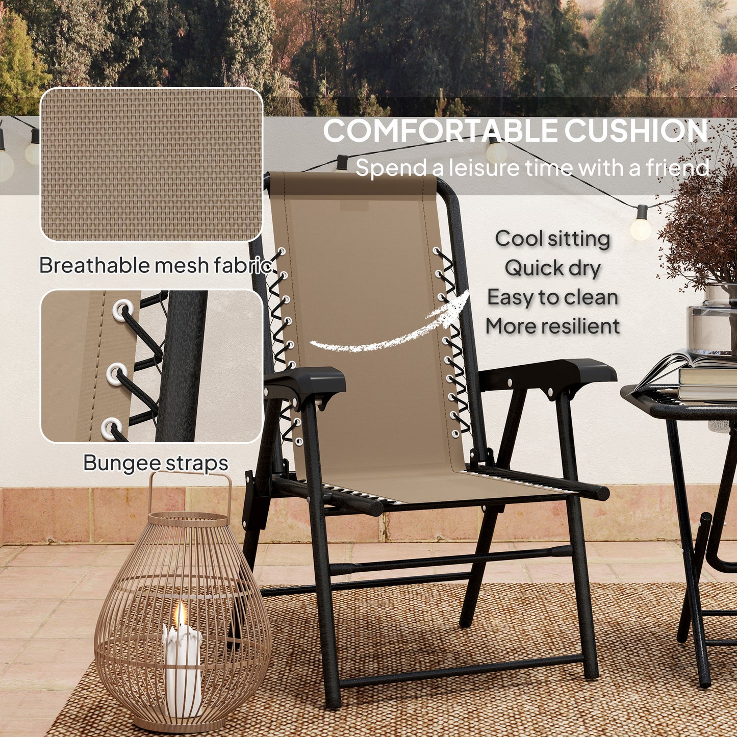 Outsunny Three-Piece Garden Table and Chair Set - Khaki--ChewyGames-ChewyGames