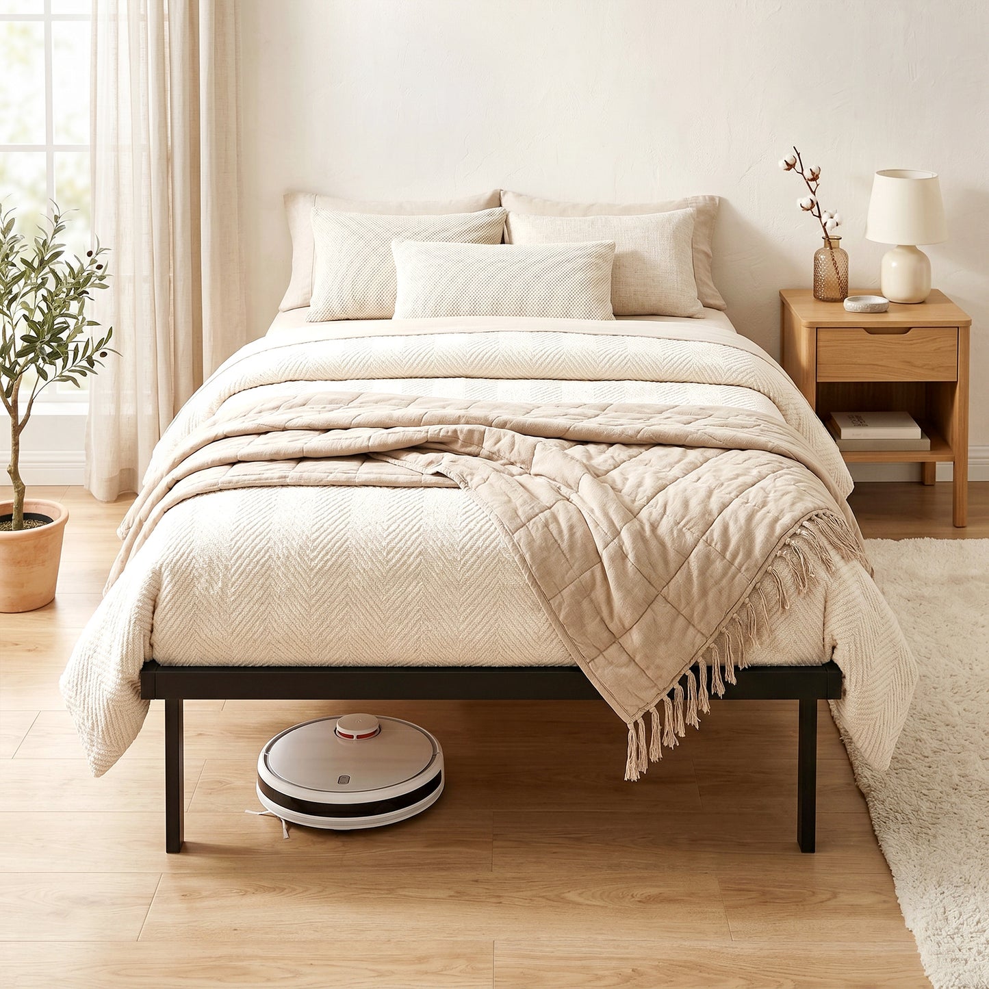 HOMCOM 3ft Single Bed Frame with Underbed Storage, Metal Platform Bed Frame with Steel Slat Support, No Box Spring Needed
