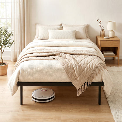 HOMCOM 3ft Single Bed Frame with Underbed Storage, Metal Platform Bed Frame with Steel Slat Support, No Box Spring Needed