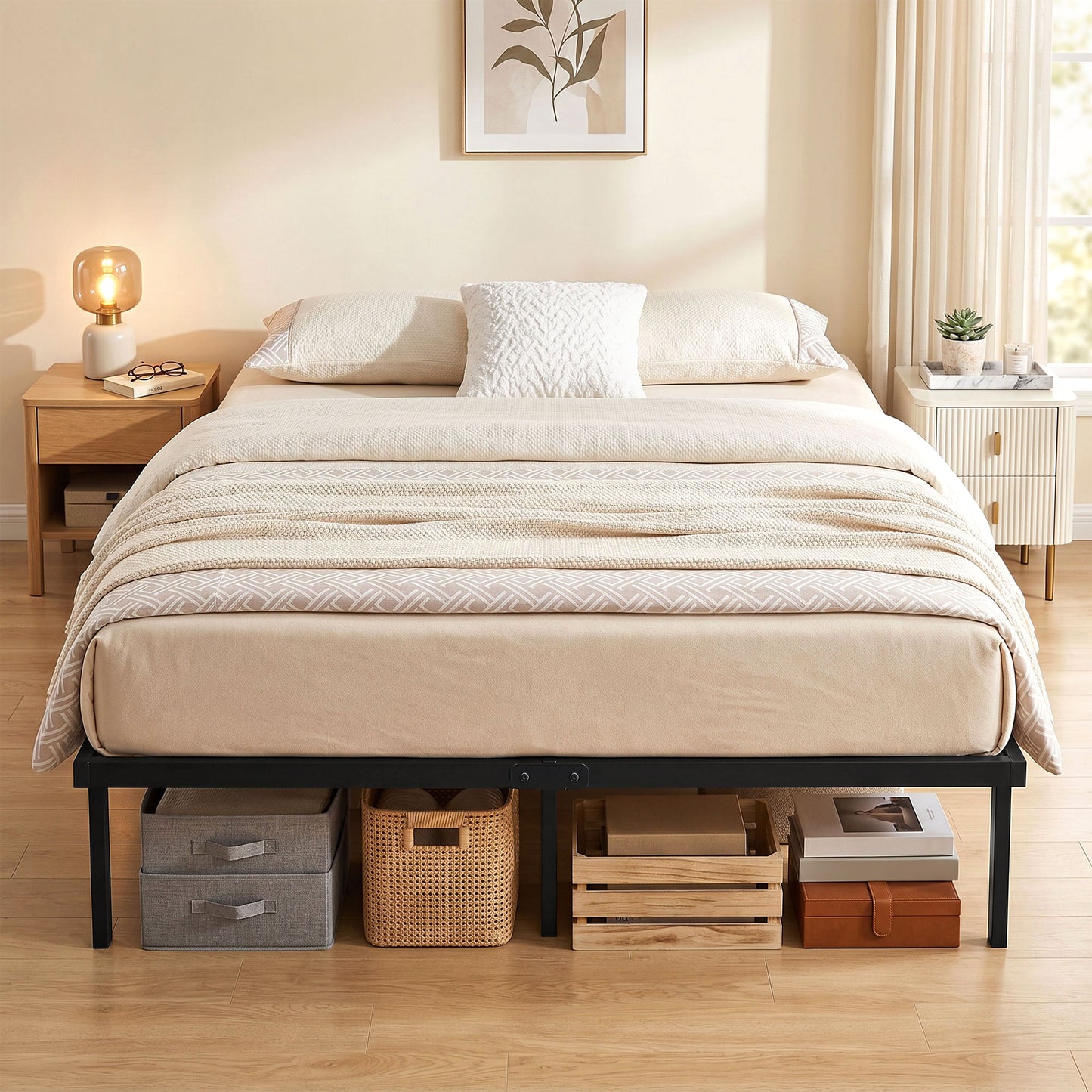 HOMCOM 5ft King Bed Frame with Underbed Storage, Metal Platform Bed Frame with Steel Slat Support, No Box Spring Needed