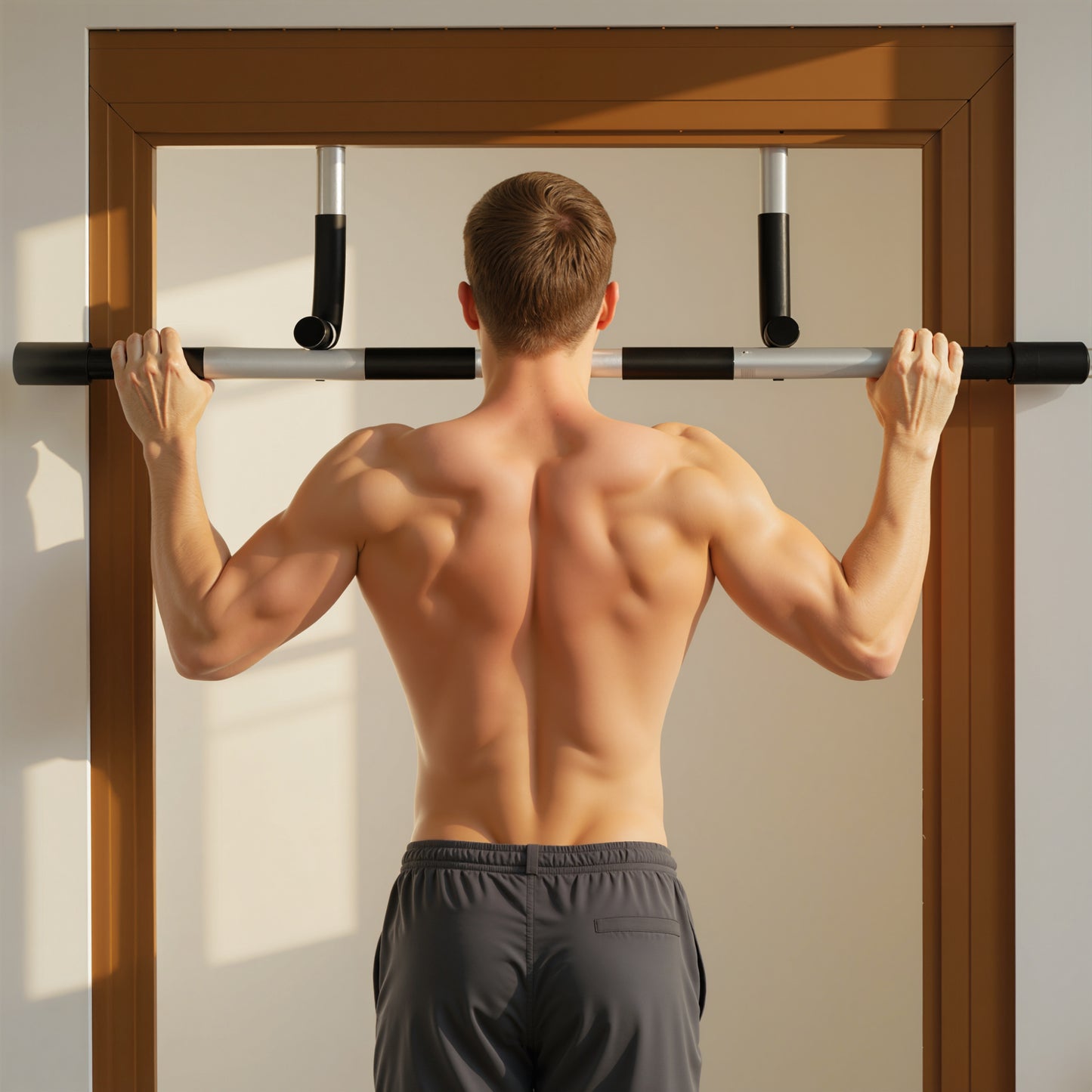 HOMCOM Doorway Pull up Bar, Door Frame Chin up Push up Bar for Home Gym Upper Body Workout, No Drilling or Screws, Grey
