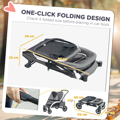PawHut Foldable Pet Stroller for Medium Dogs with 4 Big Wheels, Shock-Absorbing Frame, Safety Leashes, Brakes, Dark Grey