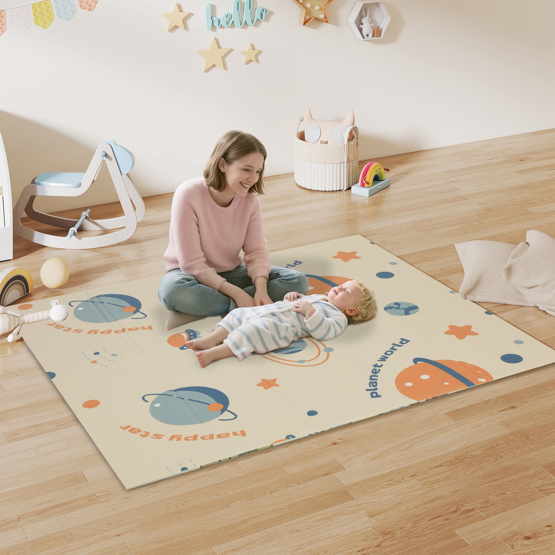 AIYAPLAY Space-Themed Baby Plat Mat Double Sided, Foldable, Water-Resistant for Outdoor/Indoor, 177 x 146 x 1.5cm--ChewyGames-ChewyGames