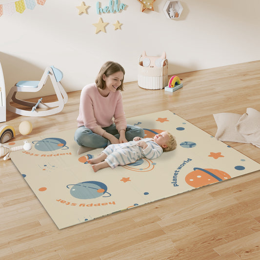 AIYAPLAY Space-Themed Baby Plat Mat Double Sided, Foldable, Water-Resistant for Outdoor/Indoor, 177 x 146 x 1.5cm--ChewyGames-ChewyGames