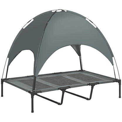 PawHut Outdoor Dog Bed with Removable Canopy, Portable Raised Dog Bed for Camping, Garden & Beach, Water-Resistant UV-Protection Mesh Pet Cot Sun Lounger, for XL Pets, 122 x 92 x 108 cm, Grey-Pet Cots-ChewyGames-ChewyGames