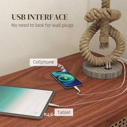 HOMCOM Nautical LED Table Lamp with USB Charging Port, Bedside Desk Lamp for Bedroom, Living Room, Home Office