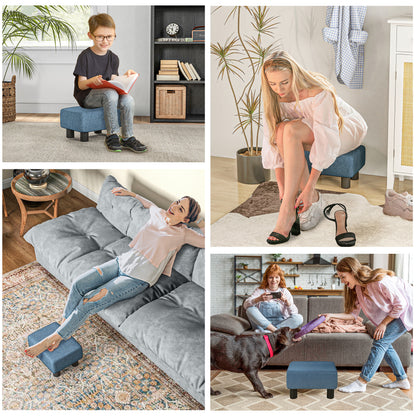 HOMCOM Linen Fabric Footstool Ottoman Cube with 4 Plastic Legs, Blue--ChewyGames-ChewyGames