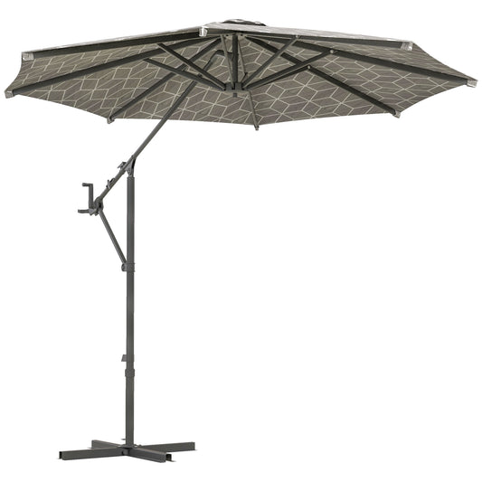 Outsunny 3(m) Convertible Cantilever Parasol and Centre-post Garden Parasol with Cross Base, 360° Rotation Banana Parasol with Crank Handle and 8 Ribs, Hanging Patio Umbrella, Black and White-Cantilever Umbrellas-ChewyGames-ChewyGames