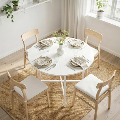 HOMCOM Collapsible Drop Leaf Table, Folding Dining Table for Small Spaces, Extendable Kitchen Table with Steel Frame, White