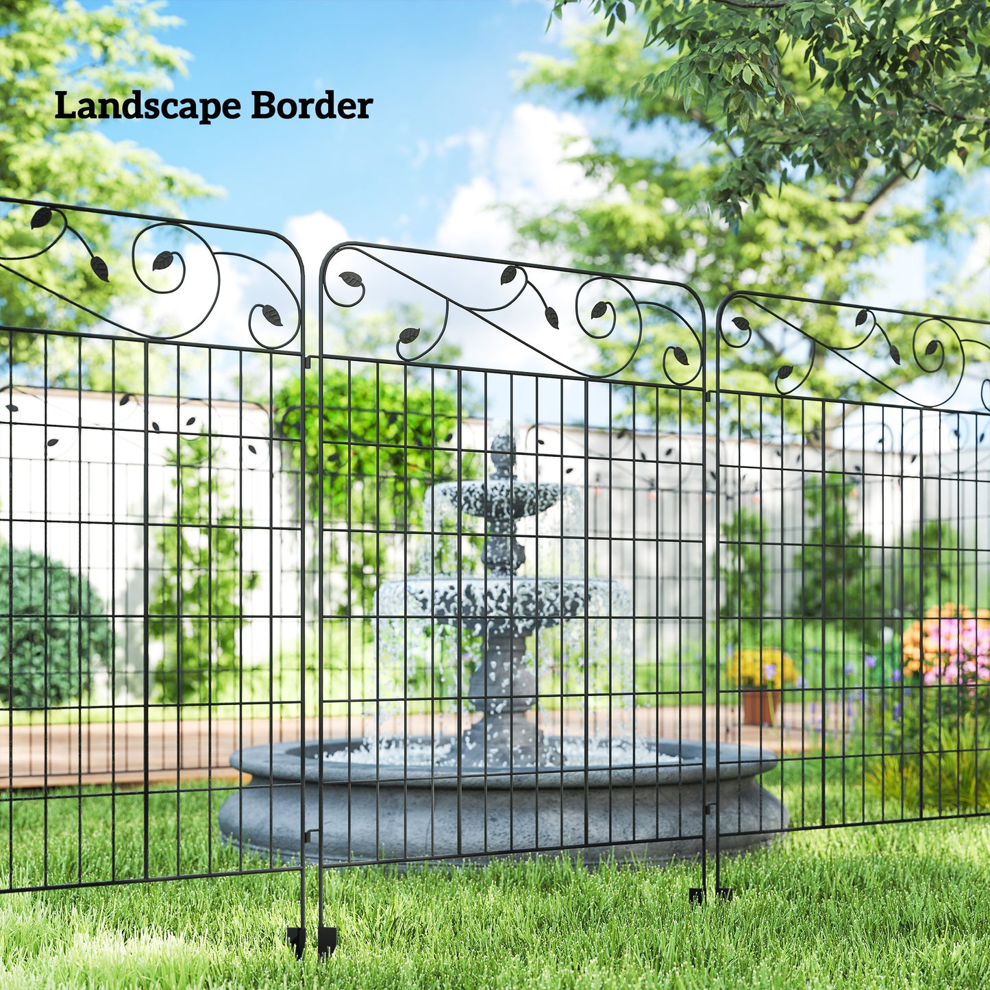Outsunny Decorative Garden Fencing, 4PCs Outdoor Picket Fence Panels, 43in x 11.5ft Rustproof Metal Wire Landscape Flower Bed Border Edging Animal Barrier, Black