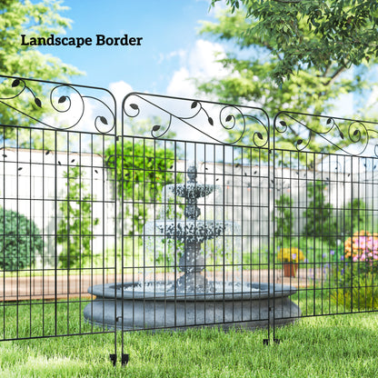 Outsunny Decorative Garden Fencing, 4PCs Outdoor Picket Fence Panels, 43in x 11.5ft Rustproof Metal Wire Landscape Flower Bed Border Edging Animal Barrier, Black