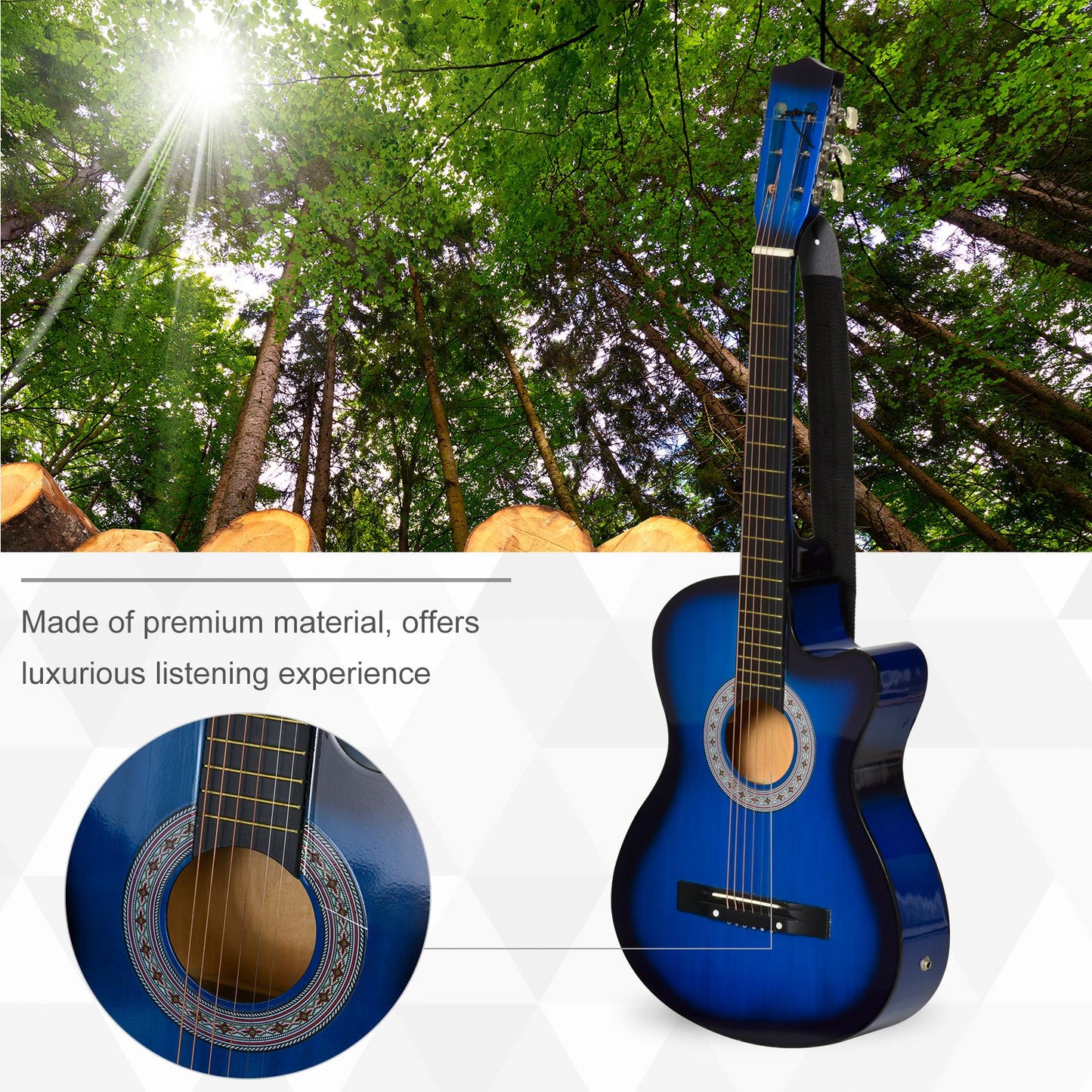 HOMCOM 38 Inch Full Size Acoustic Electric Guitar, Classical Beginner Junior Adult Guitar Gloss Finish with Carrying Case, Strap, Picks, Spare Strings - Blue