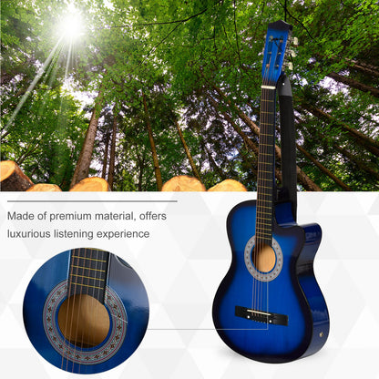 HOMCOM 38 Inch Full Size Acoustic Electric Guitar, Classical Beginner Junior Adult Guitar Gloss Finish with Carrying Case, Strap, Picks, Spare Strings - Blue