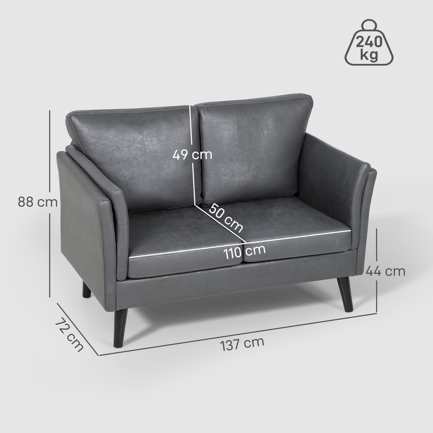 HOMCOM Two-Seater Leathaire Sofa - Grey