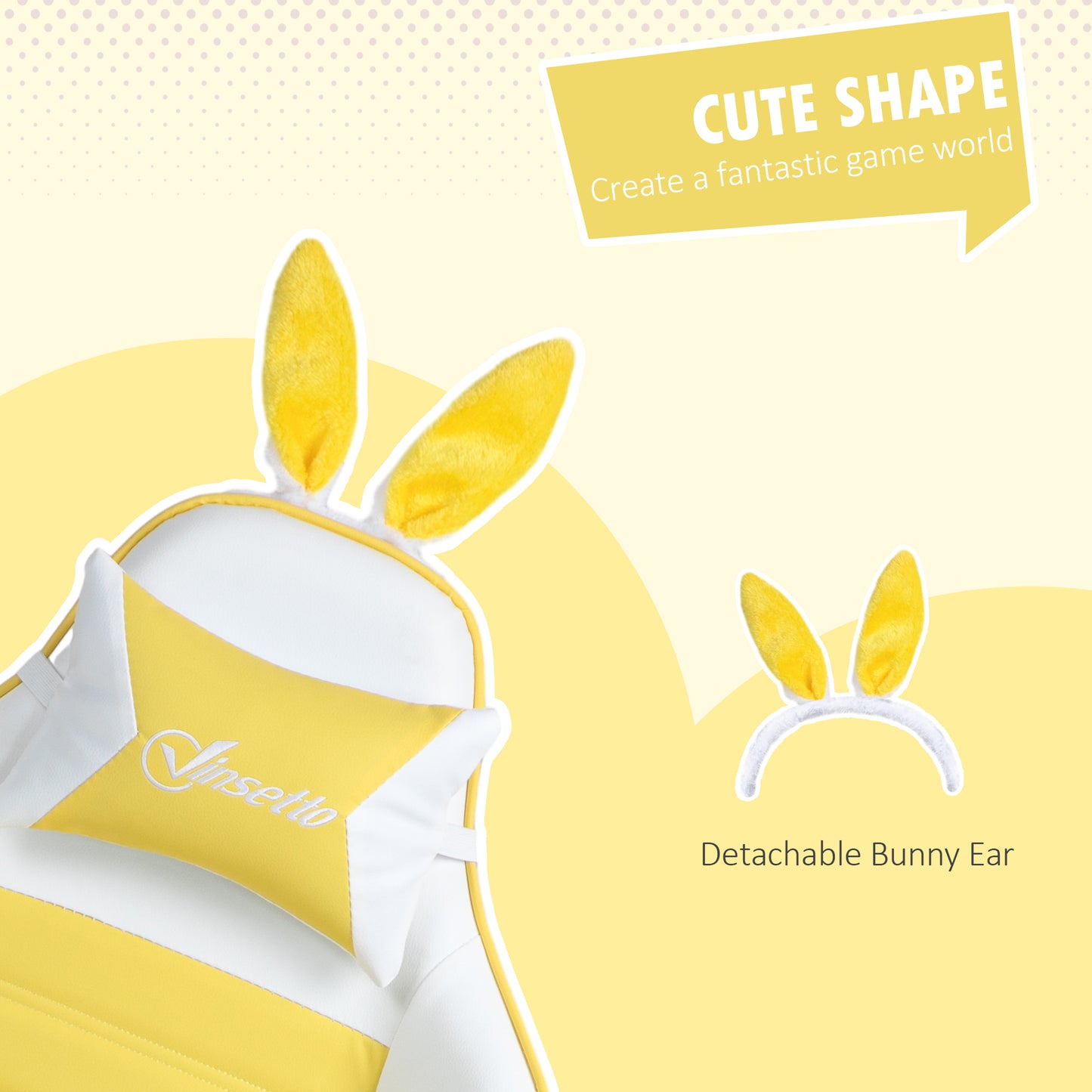 Vinsetto Gaming Chair, Ergonomic Reclining Computer Chair with Headrest, Lumbar Support and Ears for Girls & Adults, Yellow