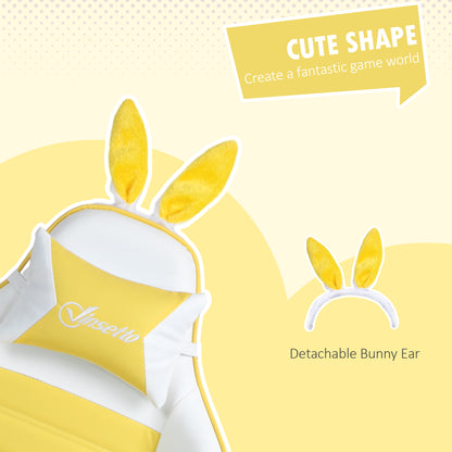 Vinsetto Gaming Chair, Ergonomic Reclining Computer Chair with Headrest, Lumbar Support and Ears for Girls & Adults, Yellow