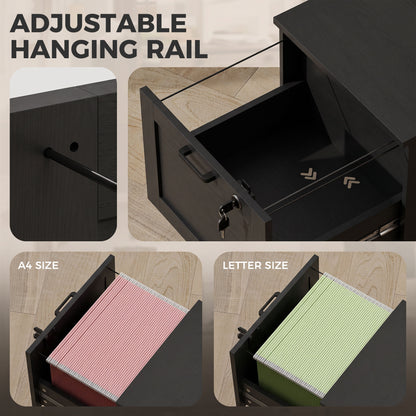 HOMCOM 2-Drawer Filing Cabinet with Lock - Black