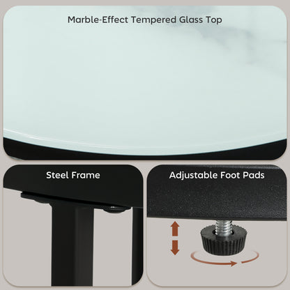 HOMCOM Glass Coffee Table Set of 2, Round Nest of Tables with Marble-Effect Tempered Glass Tabletop and Steel Frame, Modern Side Tables for Living Room, White