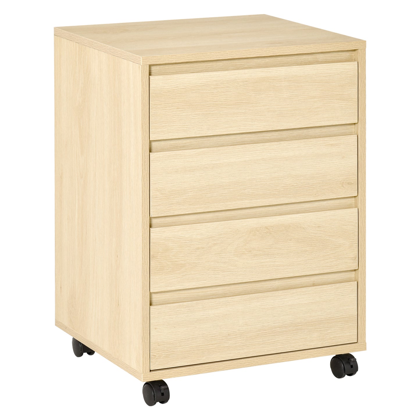 HOMCOM Four-Drawer Office Filing Cabinet, with Wheels - Natural Wood Finish
