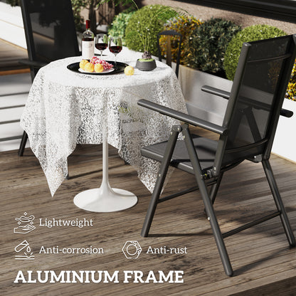 Outsunny Set of 2 Folding Garden Chairs, Aluminium Frame Outdoor Dining Chairs with Breathable Mesh Back and Seat, Garden Folding Chair Set with Armrests for Balcony, Black