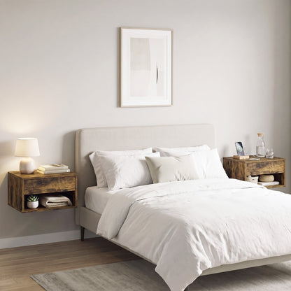 HOMCOM Set of Two Floating Bedside Tables - Rustic Brown