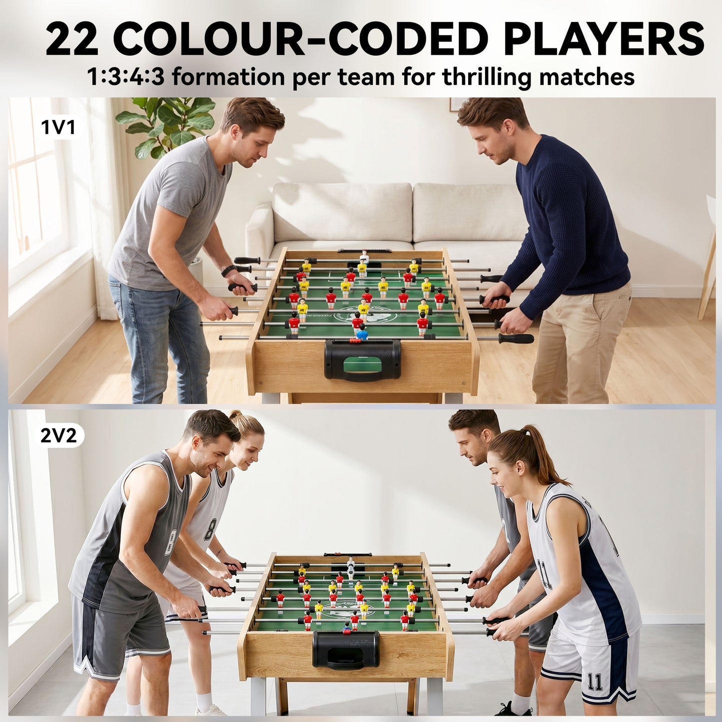 SPORTNOW 4ft Table Football, Foosball Game Table with 22 Players, 2 Balls and Manual Scorers for Family, Natural Wood Finish