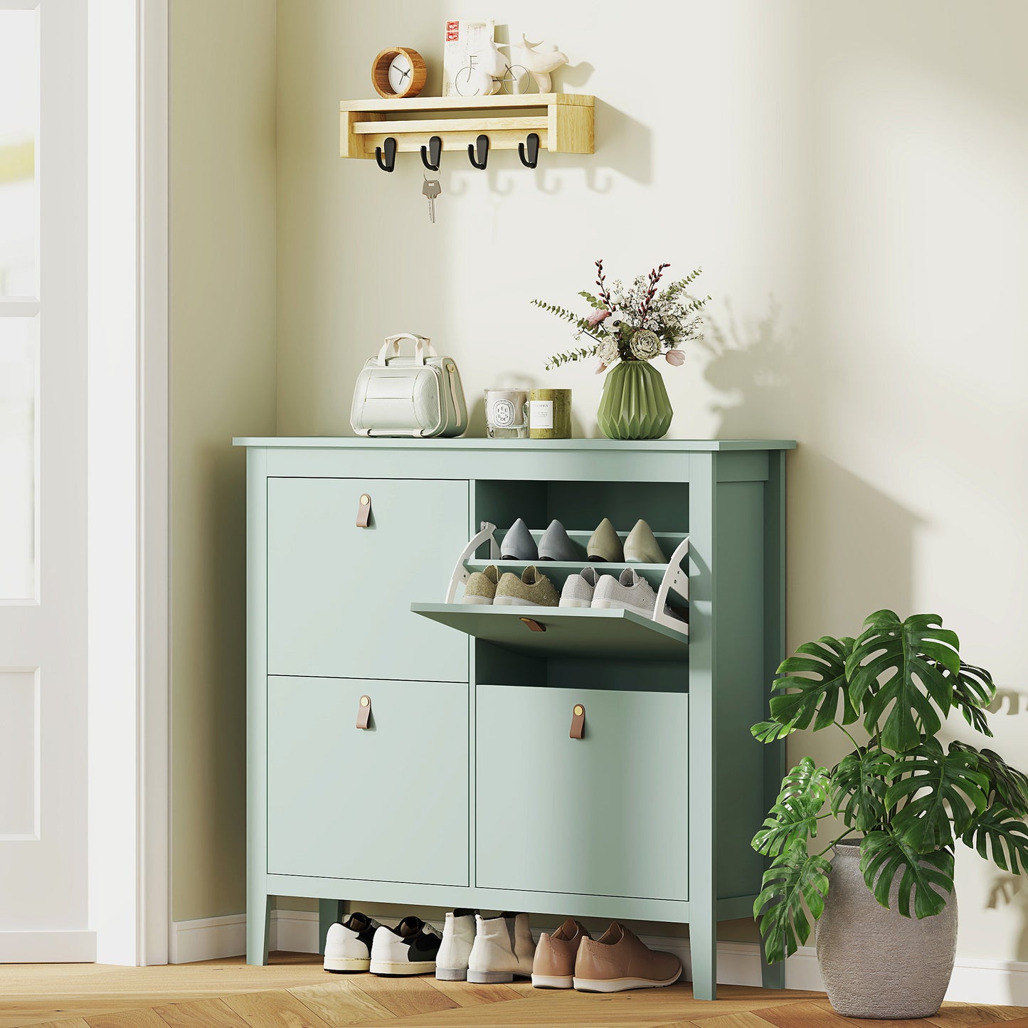 HOMCOM Modern Four-Drawer Shoe Cabinet - Green
