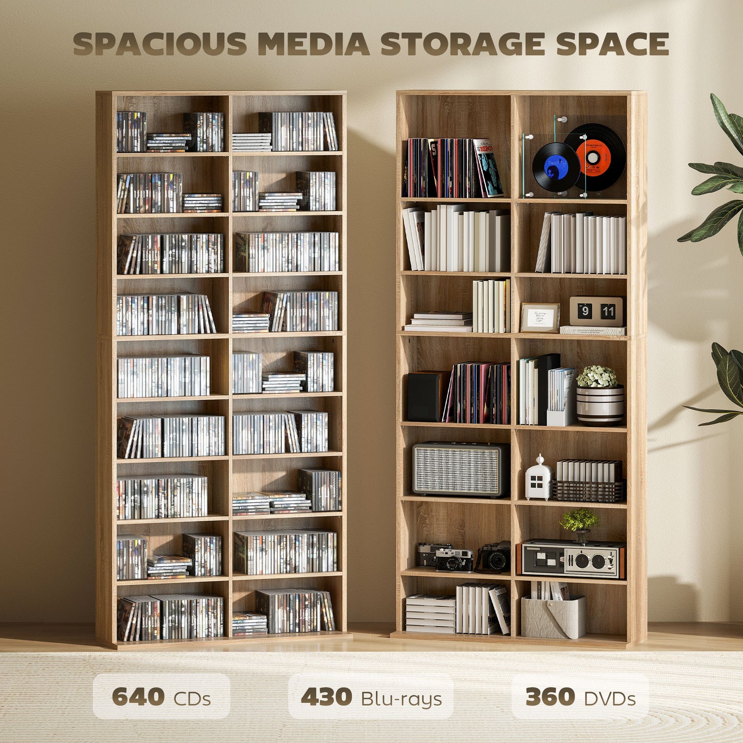 HOMCOM 640 CD Storage Tower - Nature Wood Finish