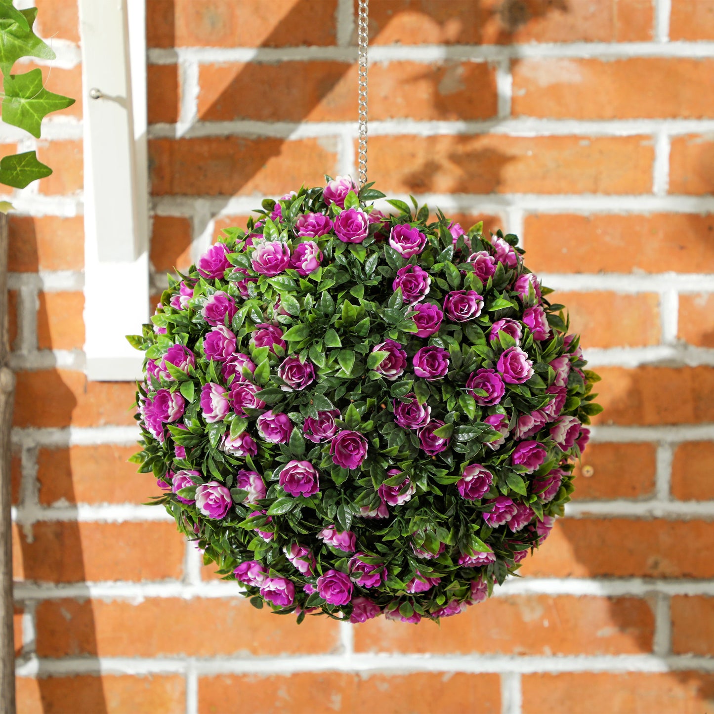 HOMCOM Set of 2 Decorative Artificial Plants, UV-protected Artificial Plant Topiary Rose Balls, Fake Plants for Home Indoor outdoor Decor, 28cm, Purple--ChewyGames-ChewyGames