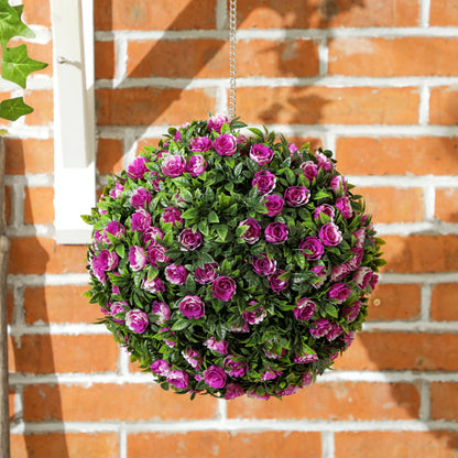 HOMCOM Set of 2 Decorative Artificial Plants, UV-protected Artificial Plant Topiary Rose Balls, Fake Plants for Home Indoor outdoor Decor, 28cm, Purple--ChewyGames-ChewyGames