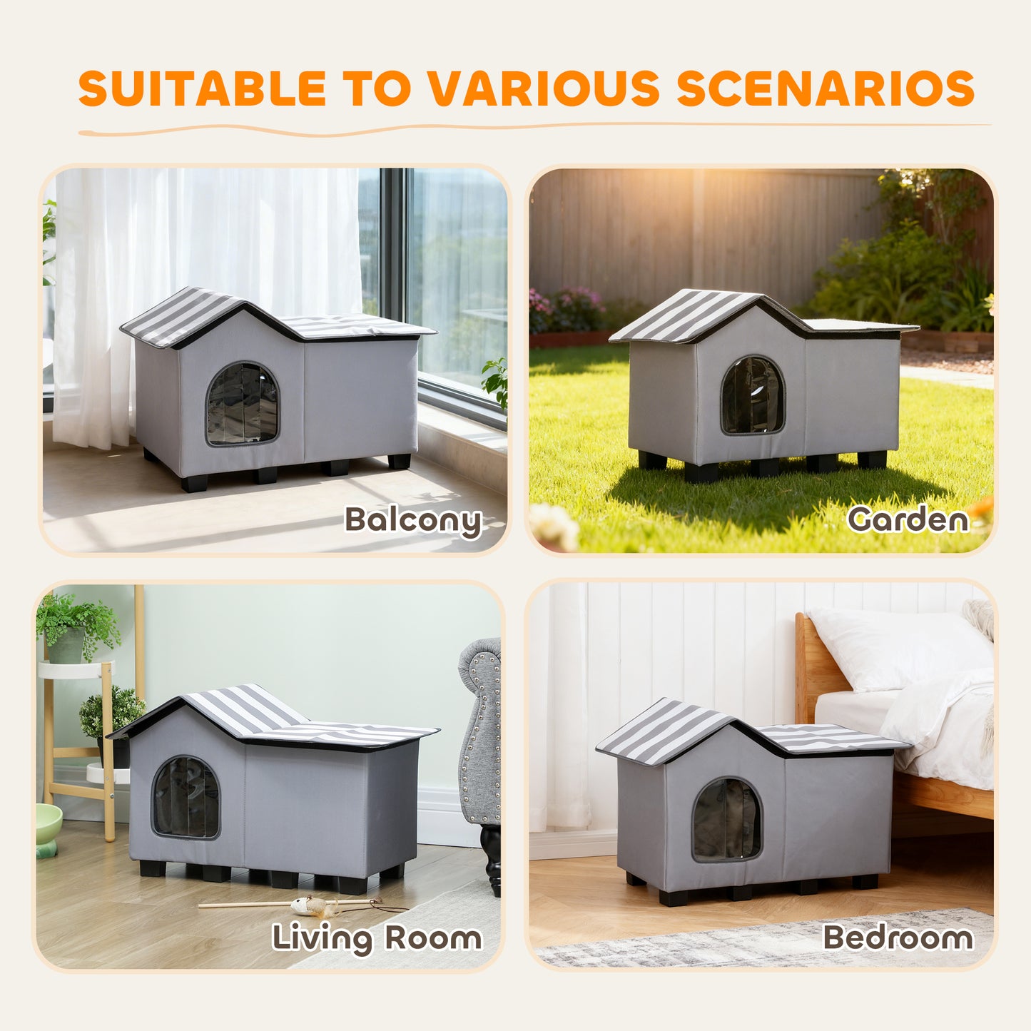 PawHut Outdoor Cat House, Weather Resistant Feral Cat Cave with Elevated Base and Cushion for Winter, Grey--ChewyGames-ChewyGames