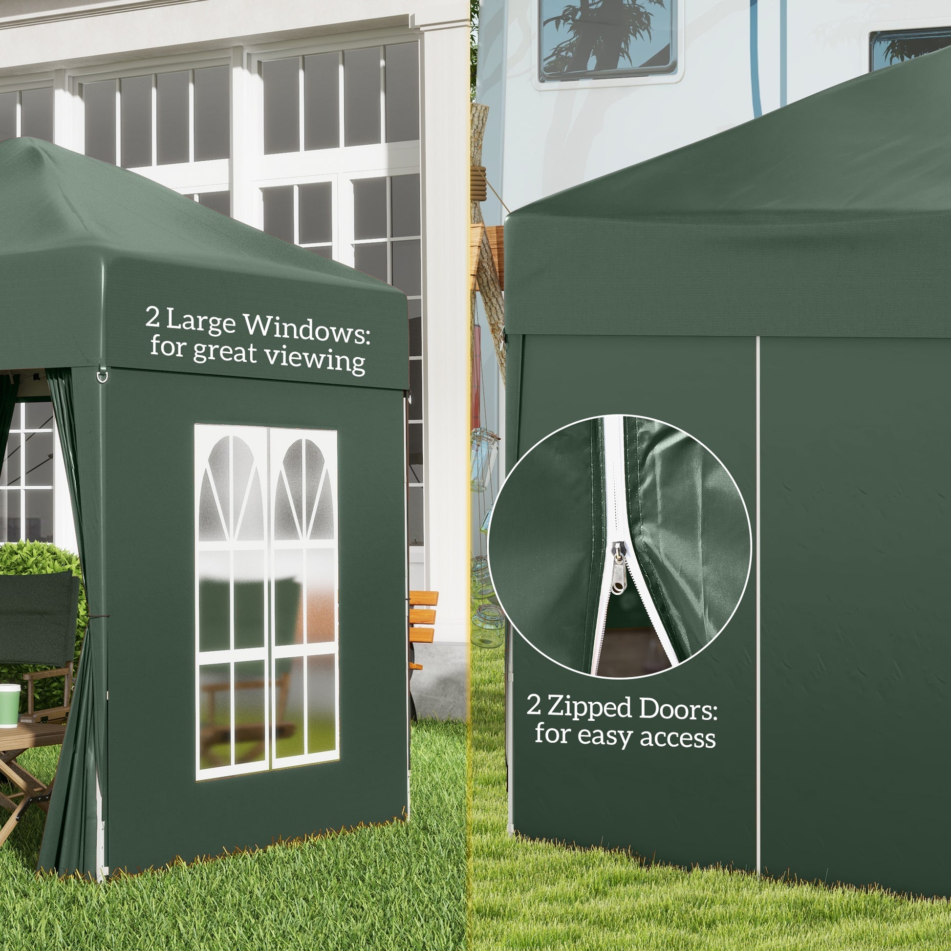 Outsunny 2 x 2 m Garden Pop Up Gazebo, Wedding Party Tent Marquee, Water Resistant Awning Canopy with Sidewalls, Windows, Carry Bag, Green--ChewyGames-ChewyGames