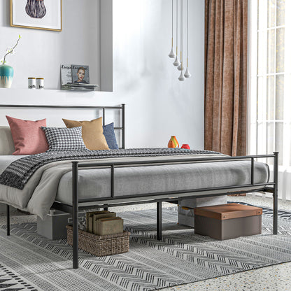 HOMCOM King Metal Bed Frame Solid Bedstead Base with Headboard and Footboard, Metal Slat Support and Underbed Storage Space, Bedroom Furniture, Black