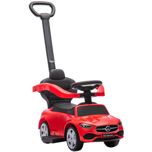 AIYAPLAY 2 in 1 Baby Ride on Push Car Mercedes-Benz C-Class Licensed Walker Foot to Floor Push-Along with Removable Handle, Red