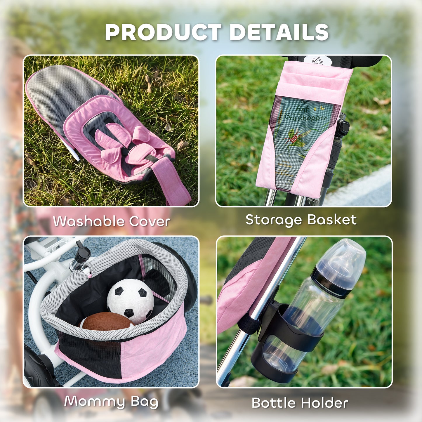 HOMCOM 6 in 1 Kids Trike with Parent Handle, Canopy, 5-point Seat Belt, Storage, Footrest, Brake, for 1-5 Years, Pink