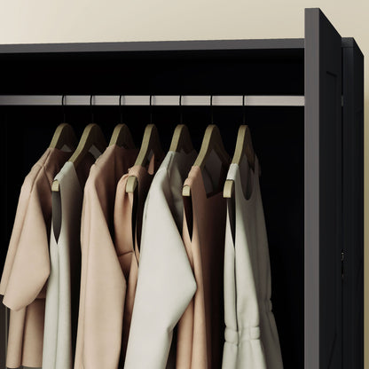 HOMCOM Double Panel Door Wardrobe, with Shelves - Black