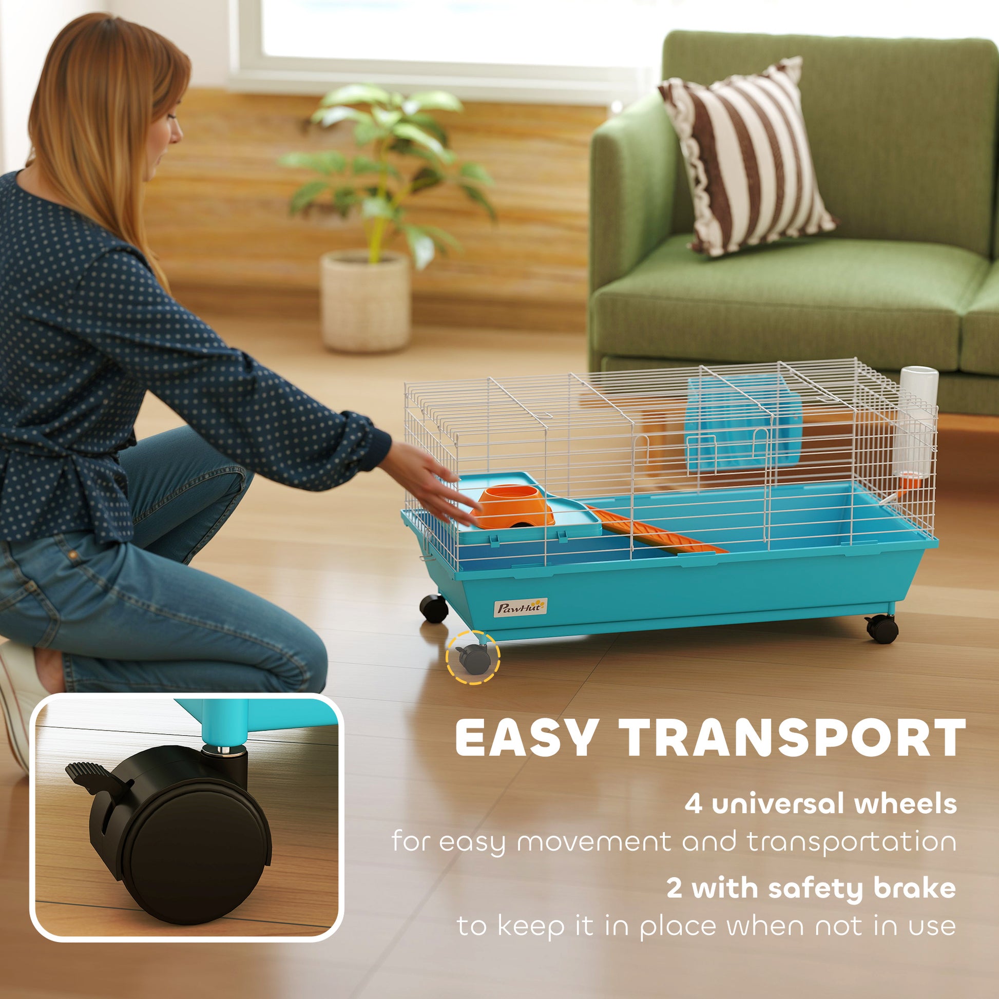 PawHut Small Animal Cage Rabbit Guinea Pigs Chinchillas Cage with Wheels Water Bottle--ChewyGames-ChewyGames