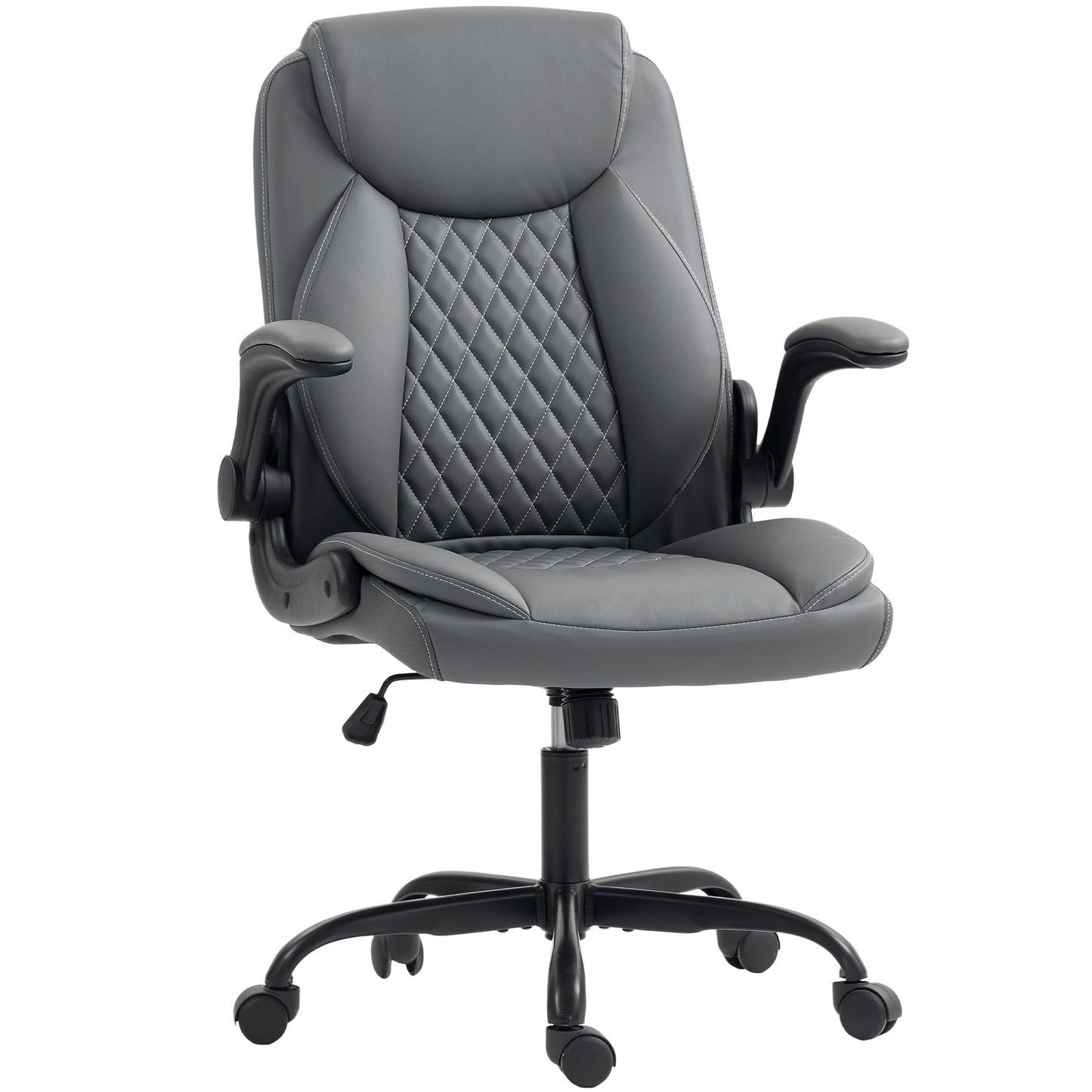 HOMCOM Faux Leather Office Chair. with Flip-Up Armrests - Charcoal Grey