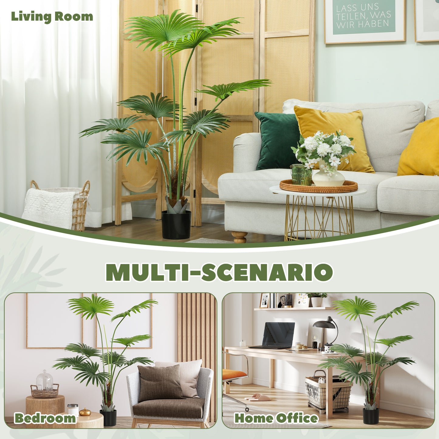 HOMCOM 145cm Artificial Palm Tree, Decorative Artificial Plant with Lifelike PEVA Leaves and Coconut Coir, Fake Tree with Plastic Pot and Flocking for Home Office Decor, Green--ChewyGames-ChewyGames