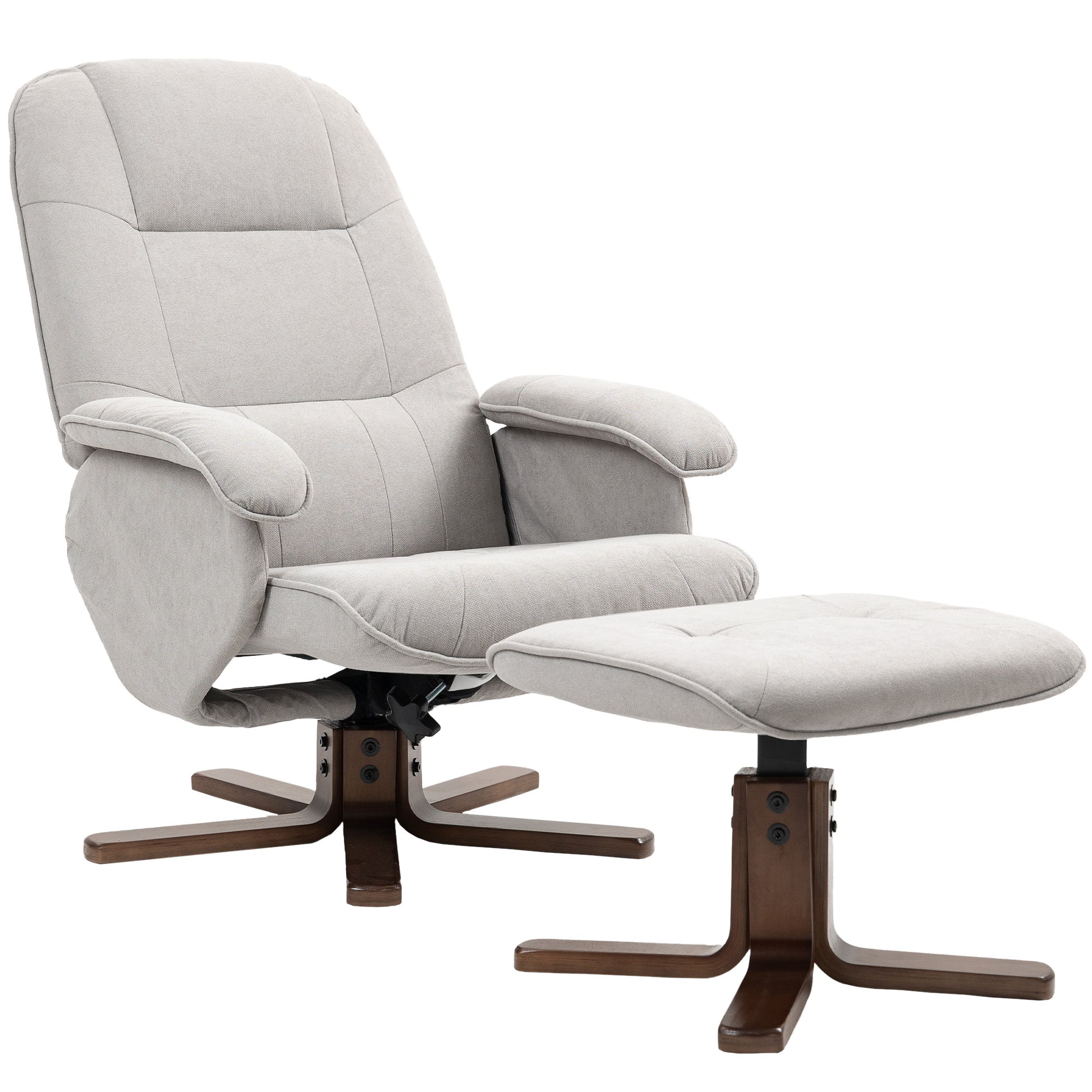 HOMCOM Linen Swivel Recliner Chair with Footstool, Upholstered Reclining Armchair with Wooden Base for Living Room, Light Grey--ChewyGames-ChewyGames