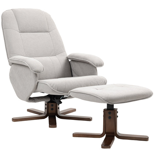 HOMCOM Linen Swivel Recliner Chair with Footstool, Upholstered Reclining Armchair with Wooden Base for Living Room, Light Grey--ChewyGames-ChewyGames