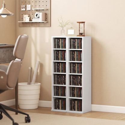 HOMCOM Set of 2 CD Media Display Shelf Unit Tower Rack with Adjustable Shelves, White