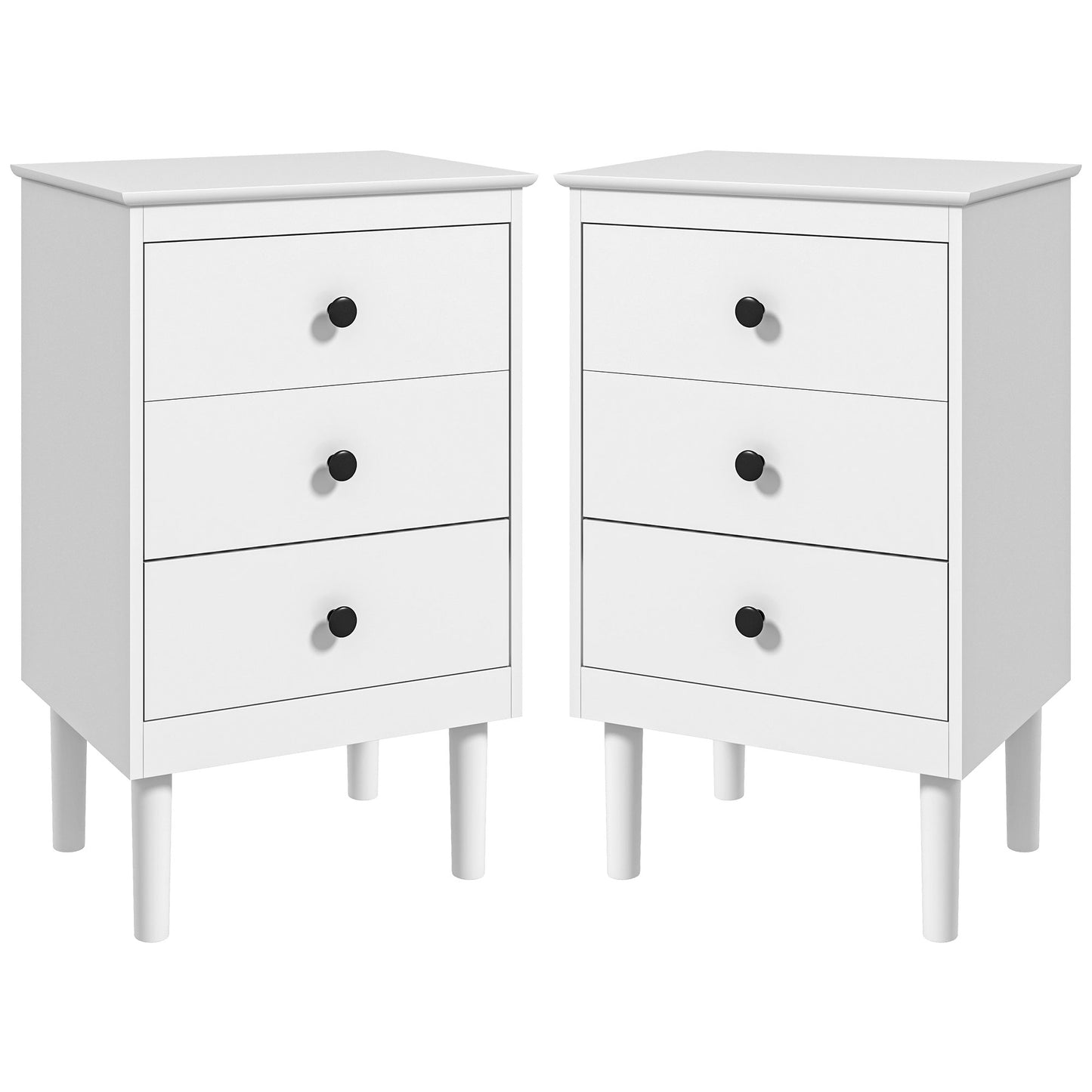 HOMCOM Set of Two Three-Drawer Bedside Tables - White