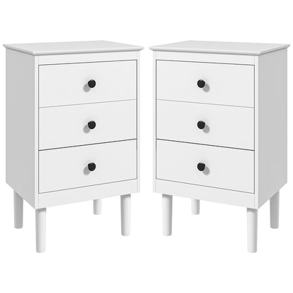 HOMCOM Set of Two Three-Drawer Bedside Tables - White