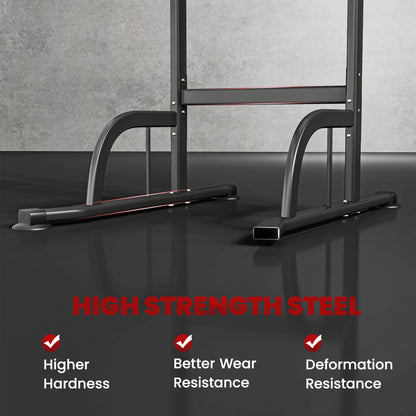 HOMCOM Power Tower Dip Station Pull Up Bar Multi-Function Push Up Equipment with Adjustable Height for Home Gym Strength Training Workout Fitness