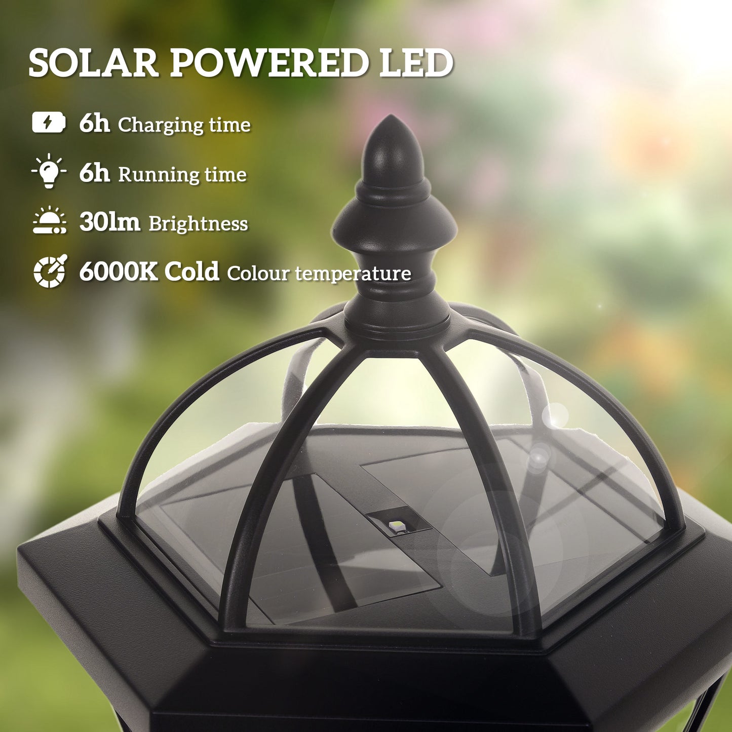 Outsunny 2 PCS 1.3M Garden Solar Lamp Post Lights Solar Powered LED Lantern Patio Pathway Walkway Outdoor Water-Resist Auto Switch 6 Hours Black