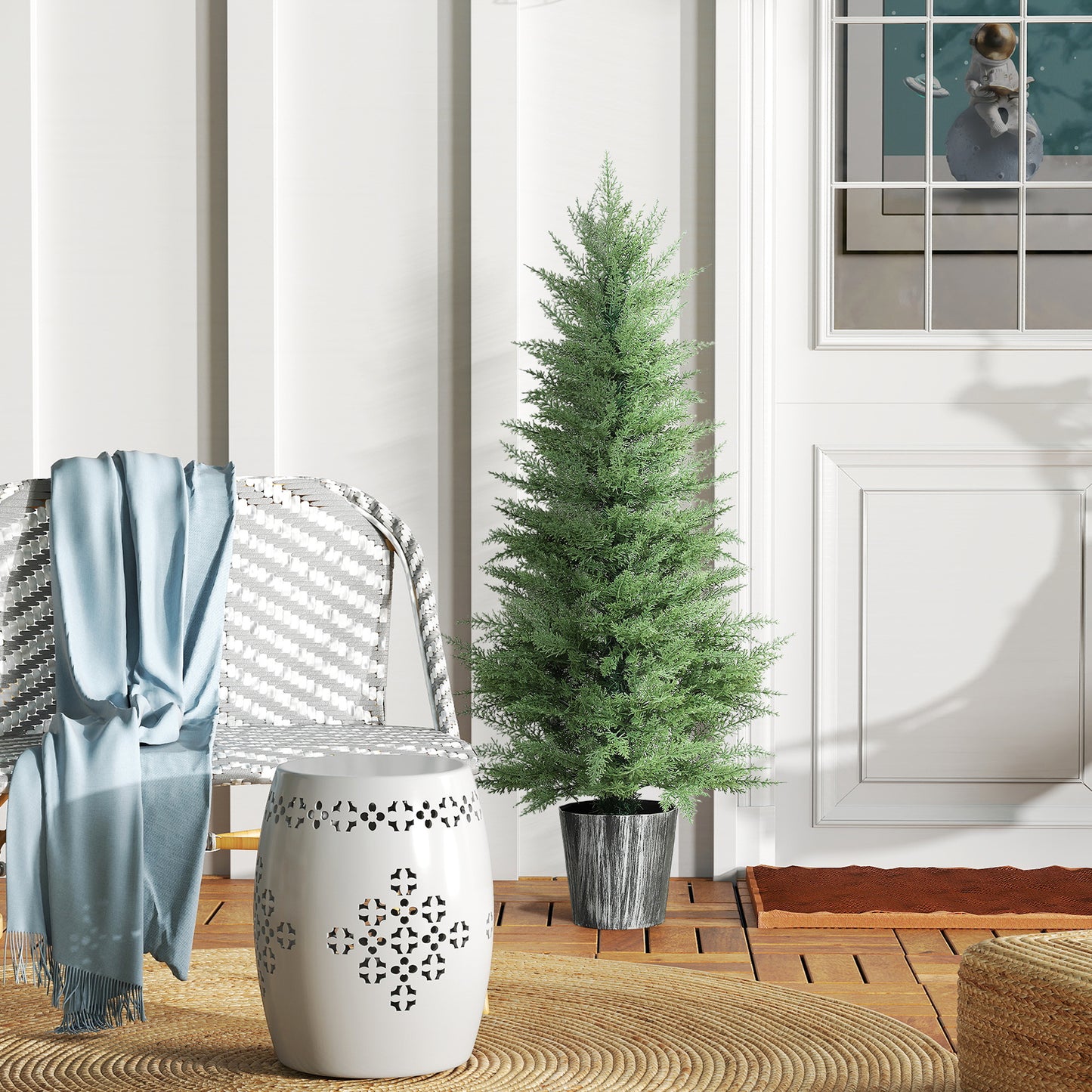 HOMCOM 135cm Artificial Cypress Trees Set of 2, UV Resistant Artificial Plants with Decorative Pot, Fake Plants for Indoor Outdoor Decor, Green--ChewyGames-ChewyGames