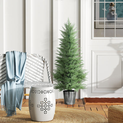 HOMCOM 135cm Artificial Cypress Trees Set of 2, UV Resistant Artificial Plants with Decorative Pot, Fake Plants for Indoor Outdoor Decor, Green--ChewyGames-ChewyGames