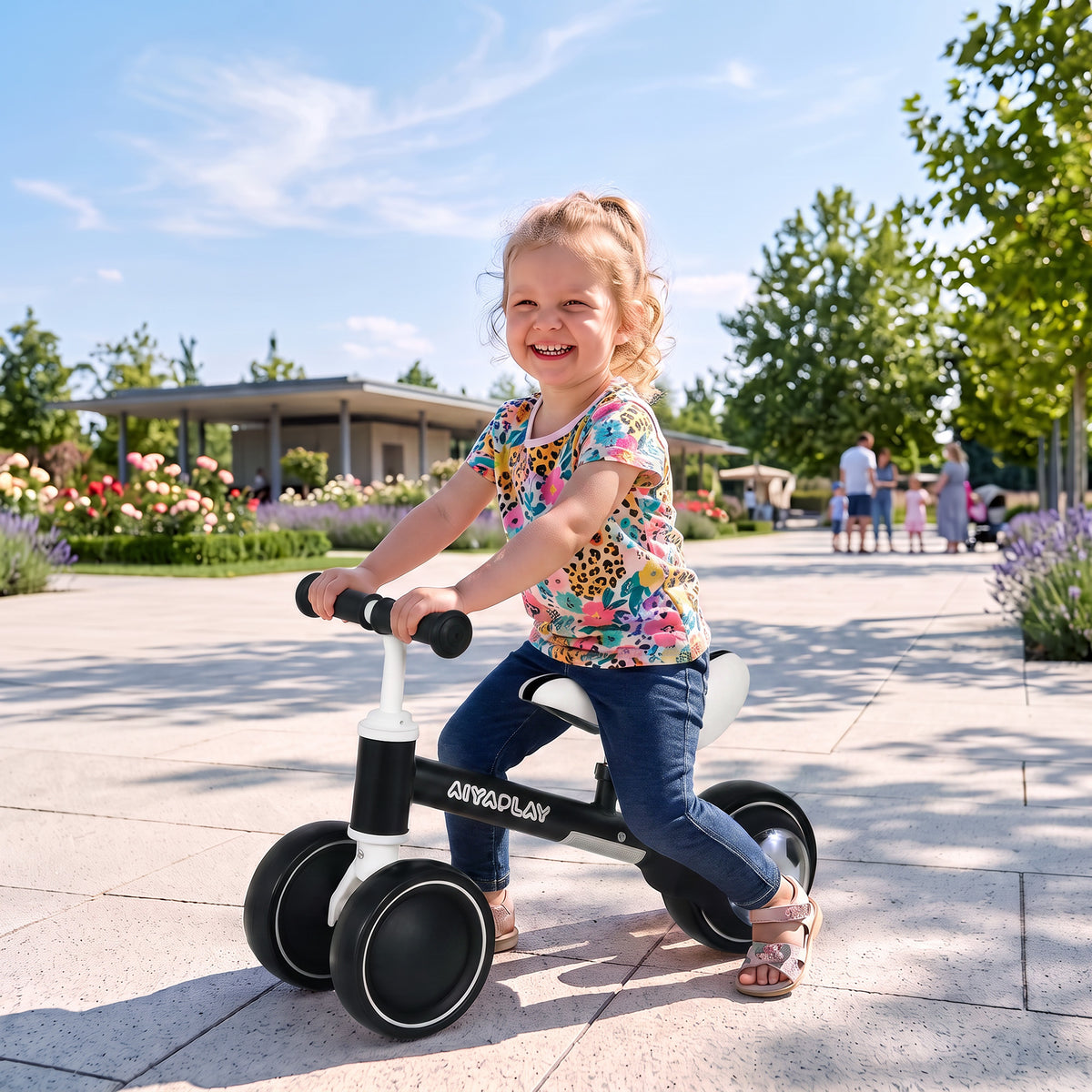 AIYAPLAY Balance Bike for Kids 1-2 Years, Toddler Bike with Adjustable Seat and Lighting Rear Wheels for Boys and Girls, Black