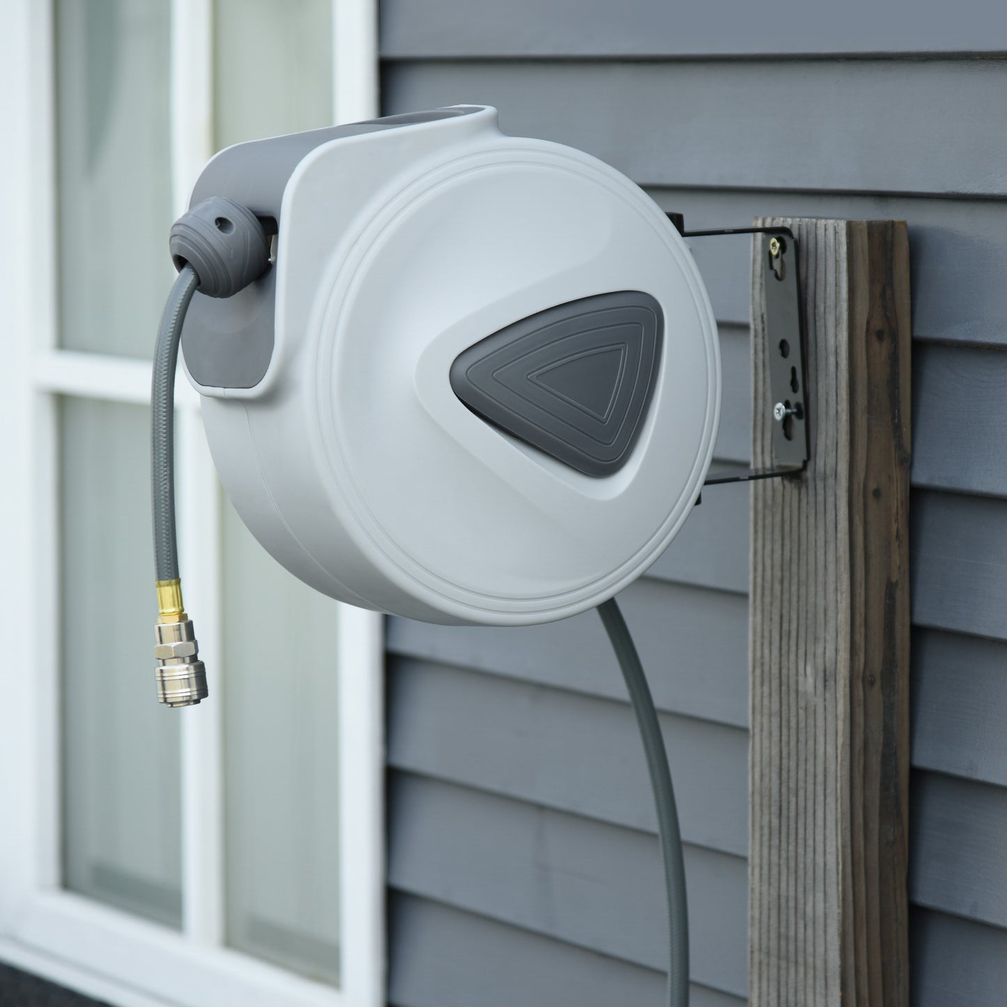 DURHAND Retractable Air Hose Reel, Wall Mount Auto Rewind Hose- Reel, 15m+ 140cm Diameter 3/ 8" 9.5mm, Connector 1/ 4" BSP, Grey